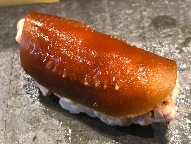 【看板メニュー】あん肝とスイカの奈良漬