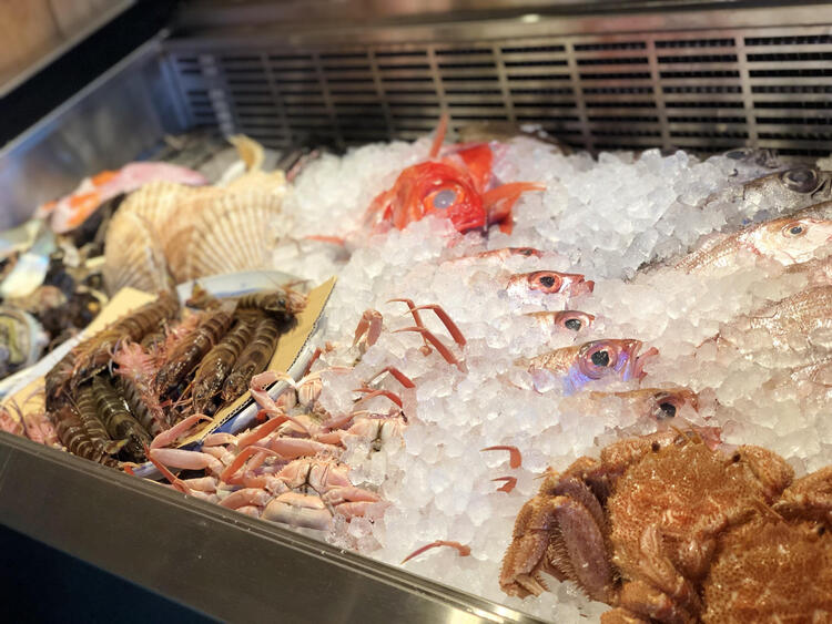 その日の鮮魚がショーケースにズラリ!