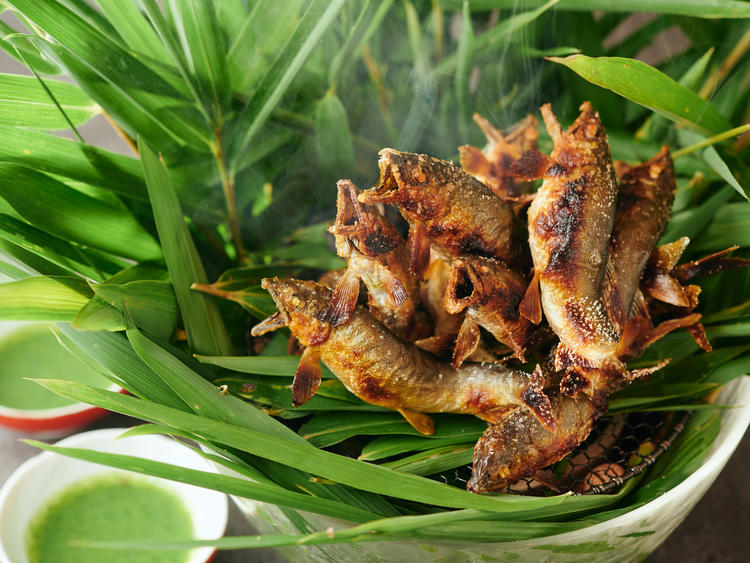旬の天然子持ち鮎の炭火焼き