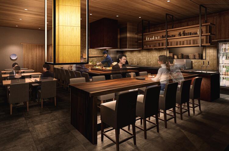 オープンキッチンの臨場感あふれる店内