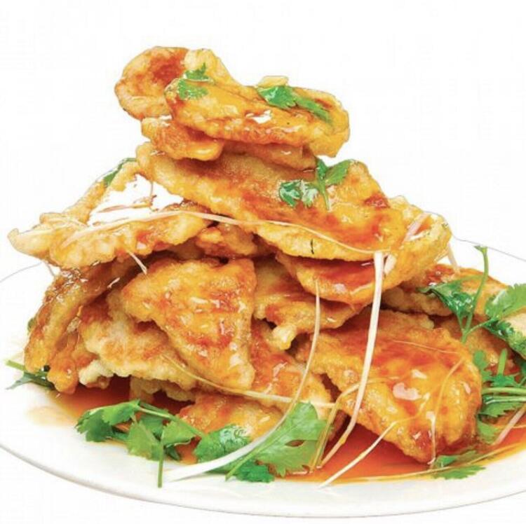 看板メニュー“揚げ豚肉の甘酢炒め”