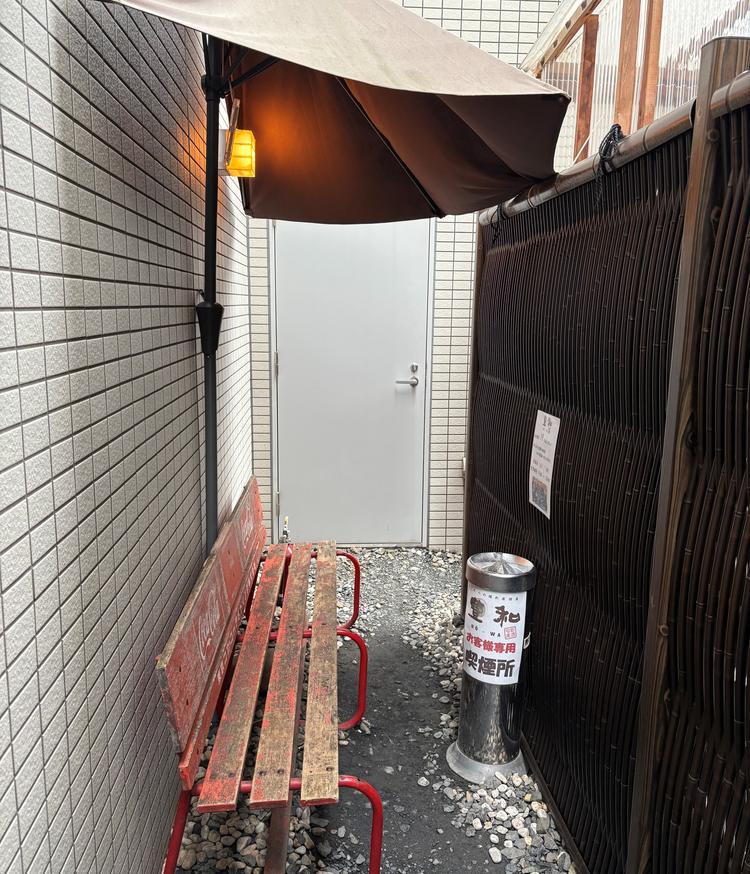 屋根あり、ベンチあり、喫煙所あり。