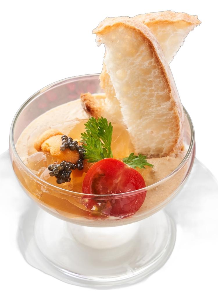 ウニのムース、生うにとキャビア添え