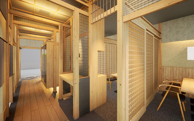 現代数寄屋建築の粋をちりばめた店内