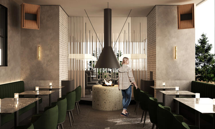 暖炉の炎が揺らめく極上の空間演出。