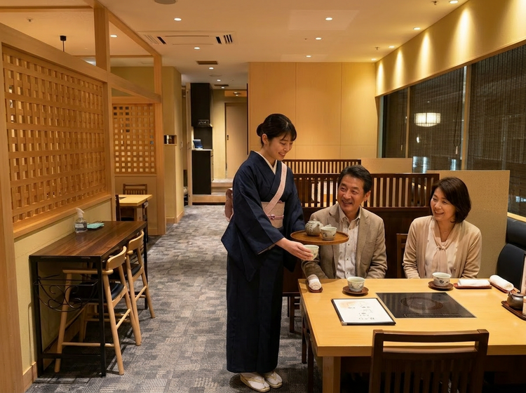 おちついた和装での接客