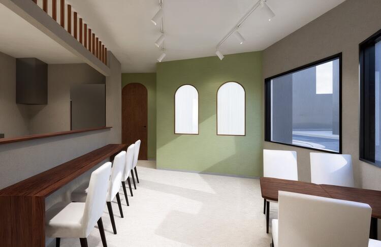 現時点の店内パースです。カフェスペースと