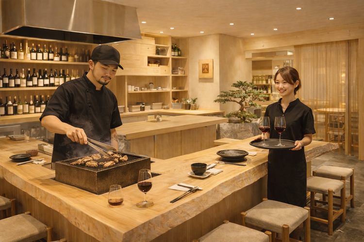白木が映える店内空間